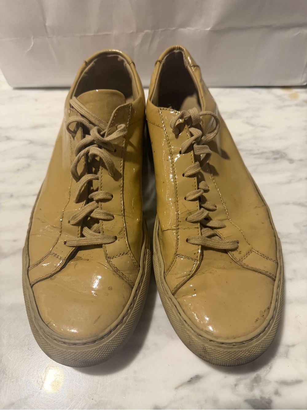 Common Projects Men's Patent Leather Sneakers in Tan